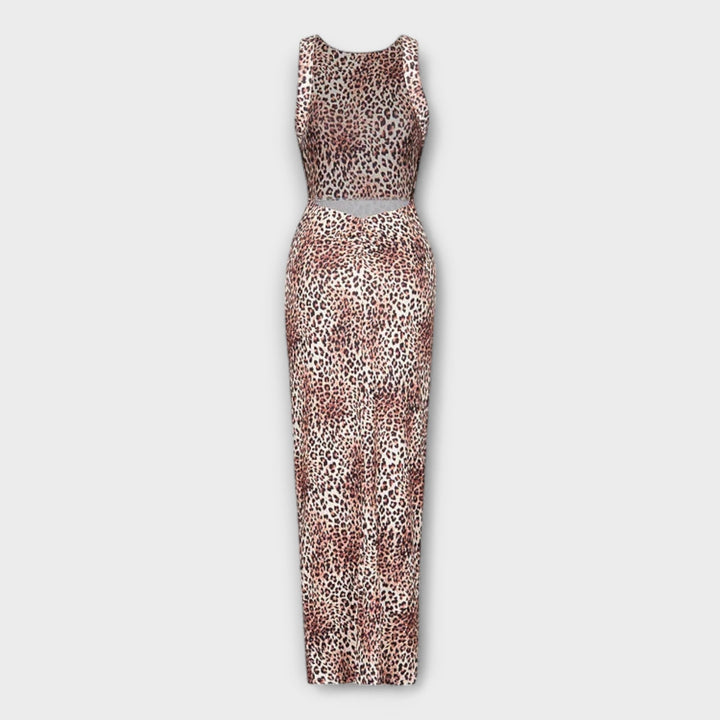 Della - Robe maxi à imprimé léopard et dos nu