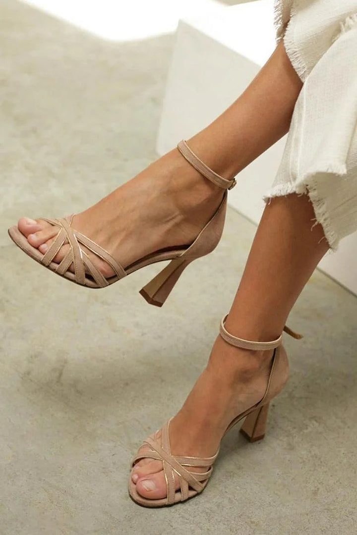 SANDALLES À TALON BLOQUÉ ET BRIDES CHEVILLE