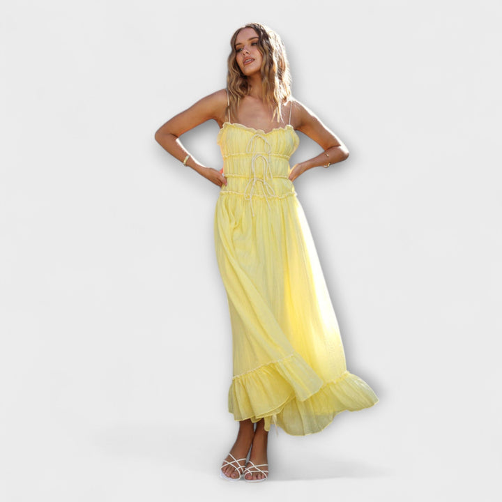 Celine - Robe midi sans manches avec volants