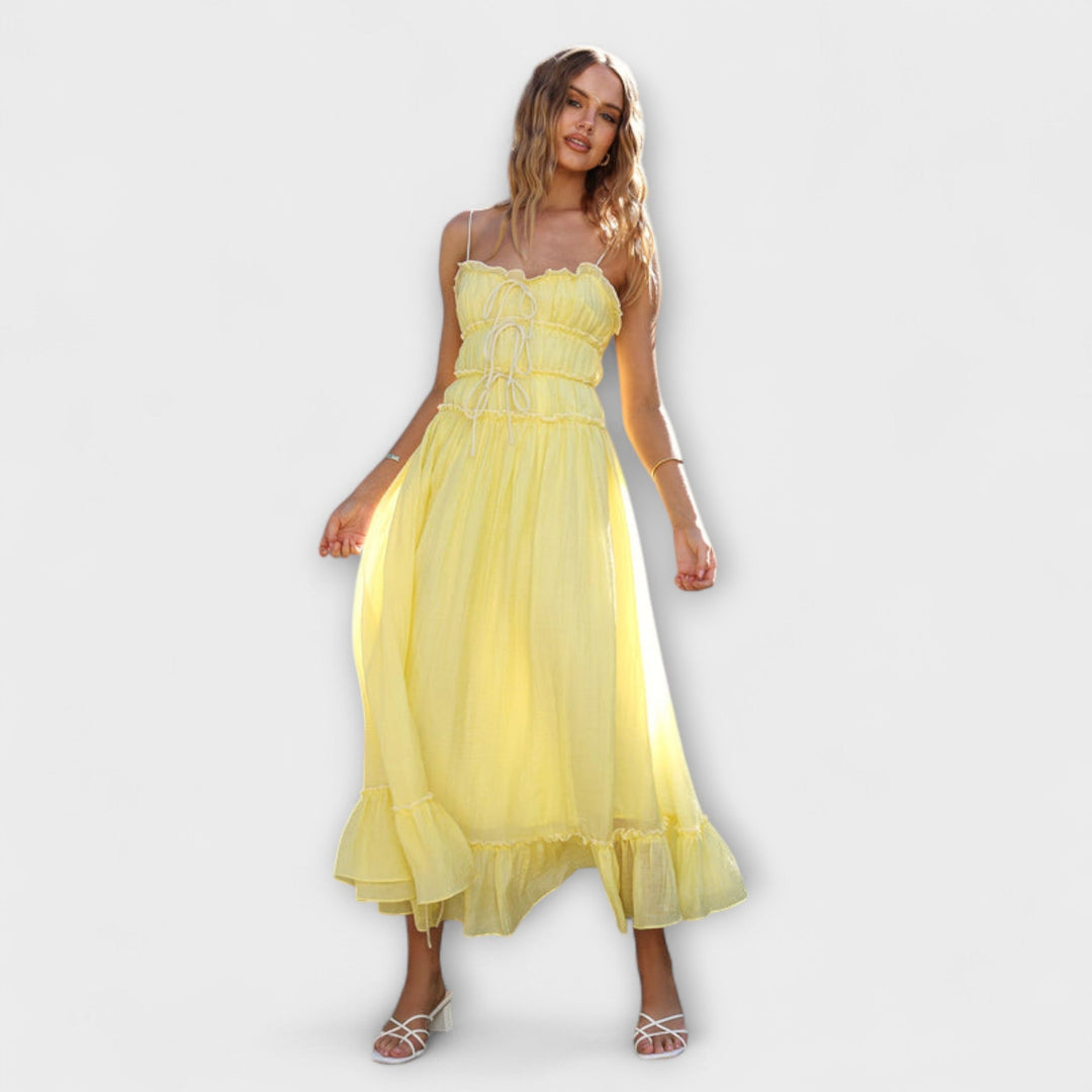 Celine - Robe midi sans manches avec volants