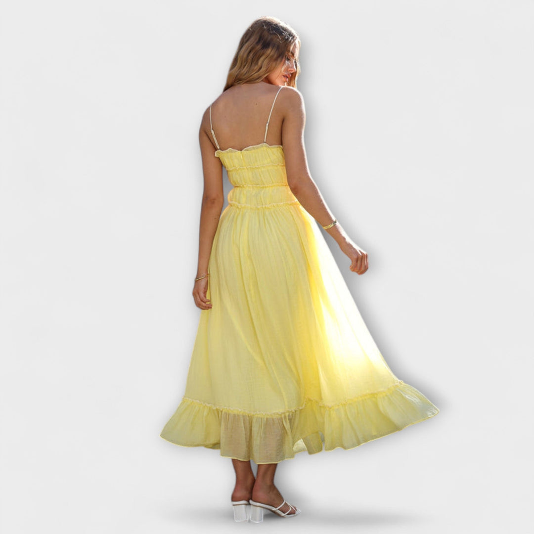 Celine - Robe midi sans manches avec volants