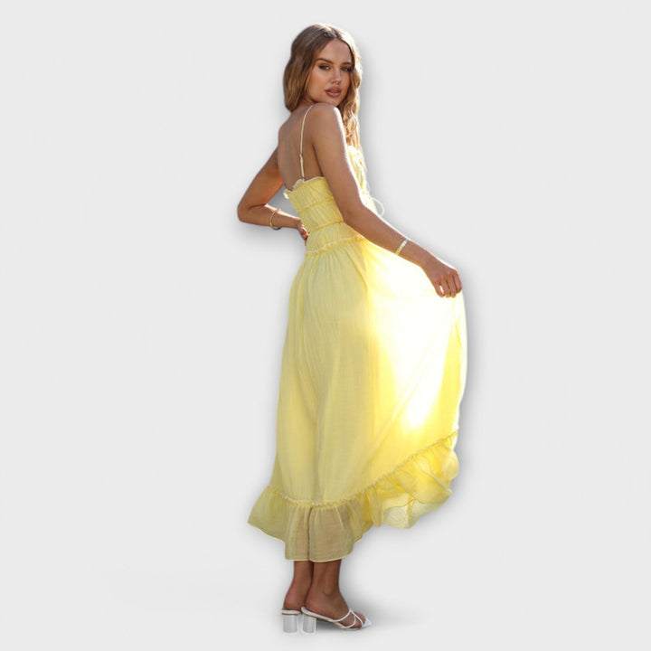 Celine - Robe midi sans manches avec volants