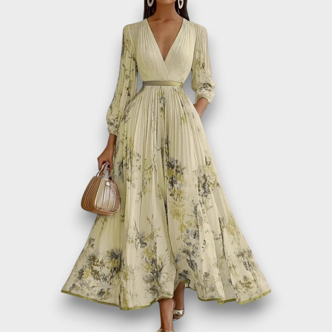 Rowella - Élégant Robe Longue Plissée Florale