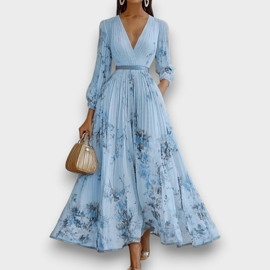 Rowella - Élégant Robe Longue Plissée Florale