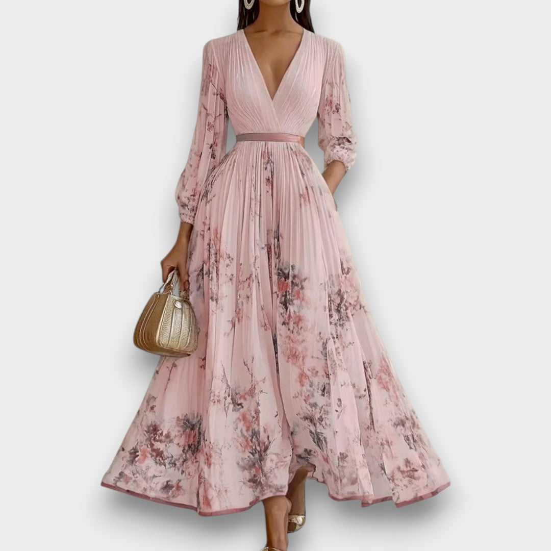 Rowella - Élégant Robe Longue Plissée Florale