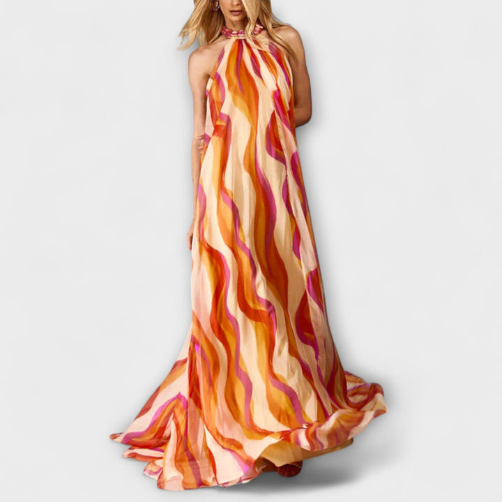 Rumi - Robe maxi stylée avec motif en tissu et vagues