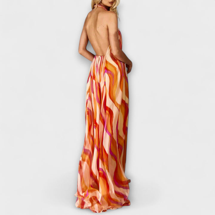 Rumi - Robe maxi stylée avec motif en tissu et vagues