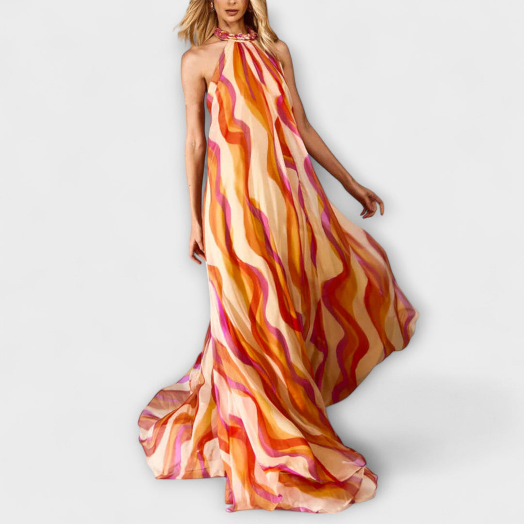 Rumi - Robe maxi stylée avec motif en tissu et vagues