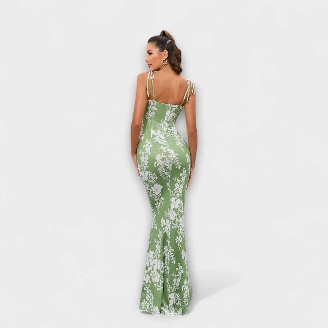 Thalia - Robe de soirée à imprimé floral et bretelles nouées