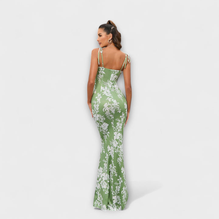 Thalia - Robe de soirée à imprimé floral et bretelles nouées