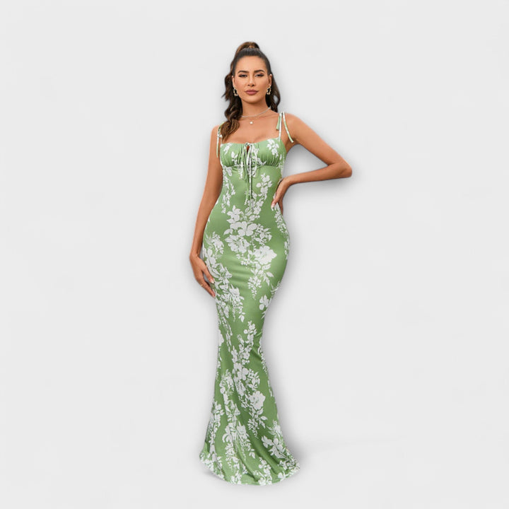 Thalia - Robe de soirée à imprimé floral et bretelles nouées