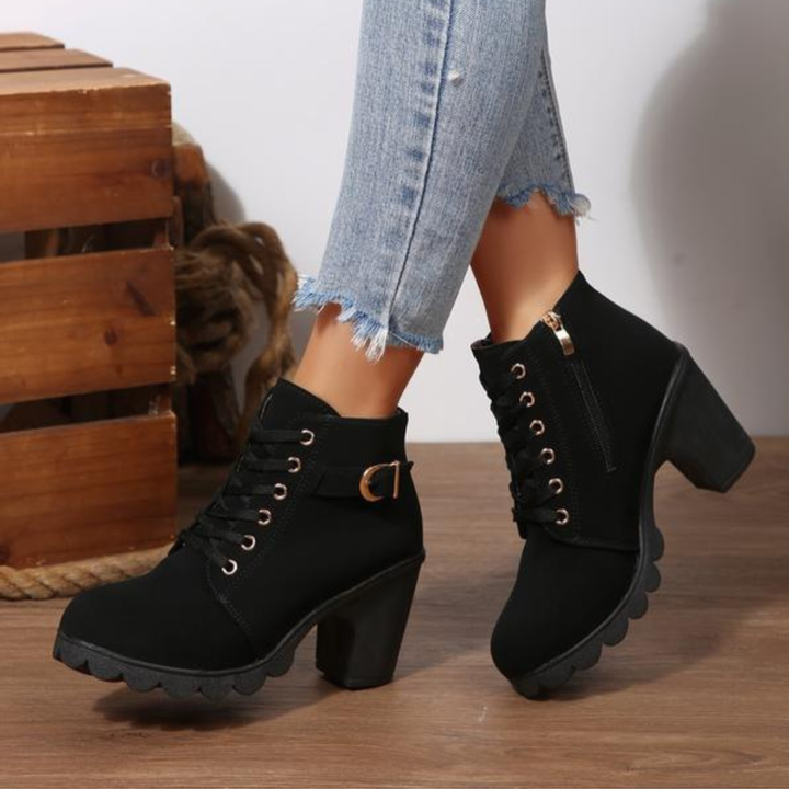 KATNI™ - Botte Cheville Chunky à Lacets et Boucle Métallique Élégante