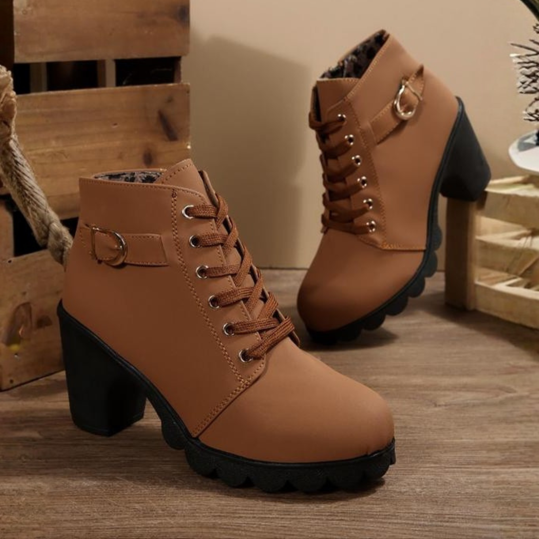 KATNI™ - Botte Cheville Chunky à Lacets et Boucle Métallique Élégante