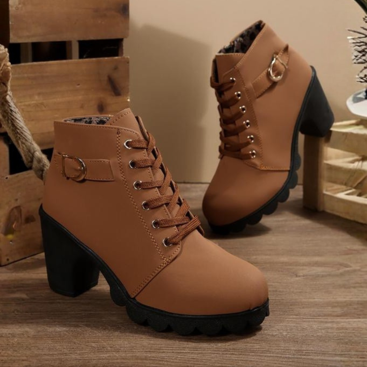 KATNI™ - Botte Cheville Chunky à Lacets et Boucle Métallique Élégante