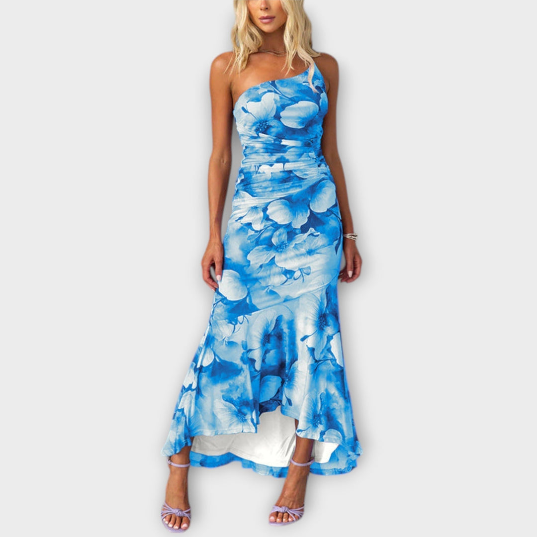 Pia - Robe maxi avec fronces asymétriques
