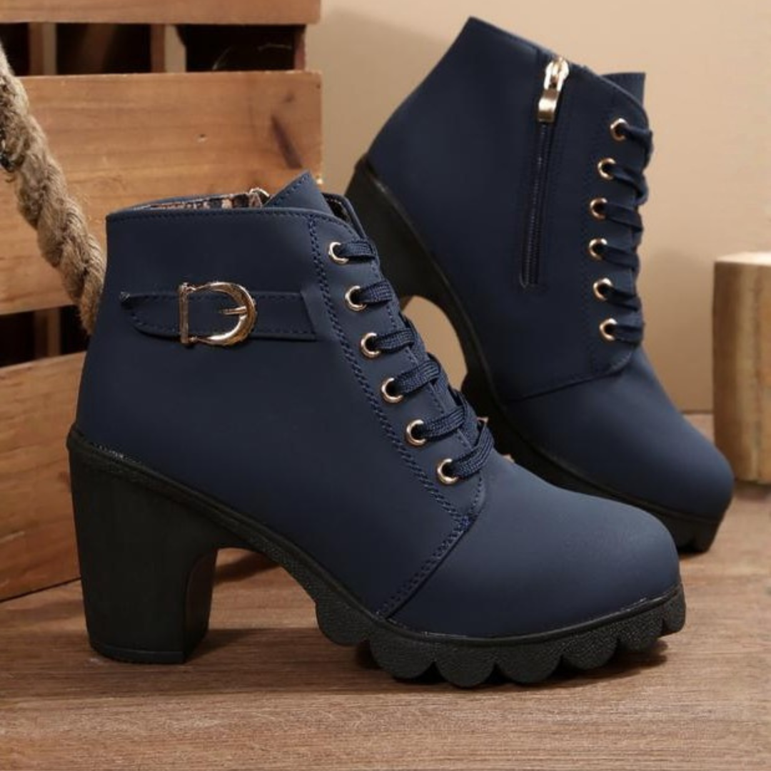 KATNI™ - Botte Cheville Chunky à Lacets et Boucle Métallique Élégante