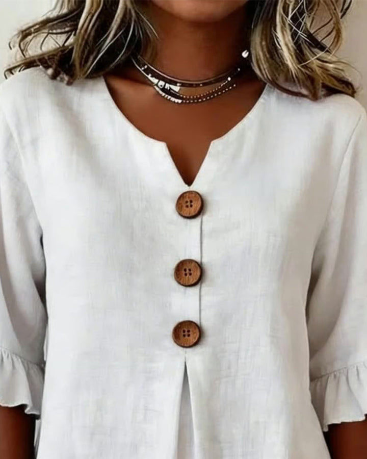 Chemisier Sophia unie coton-lin boutons en bois volants