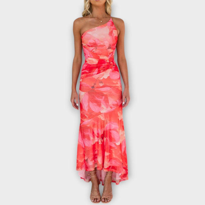 Pia - Robe maxi avec fronces asymétriques