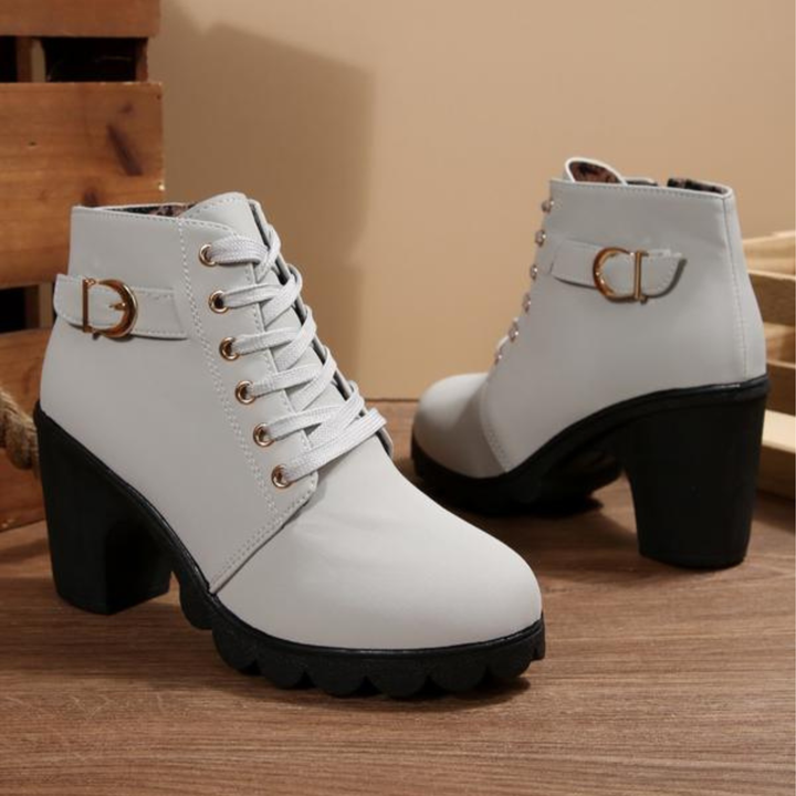 KATNI™ - Botte Cheville Chunky à Lacets et Boucle Métallique Élégante
