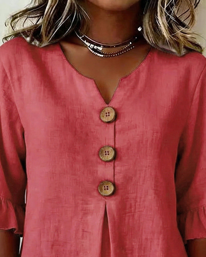 Chemisier Sophia unie coton-lin boutons en bois volants