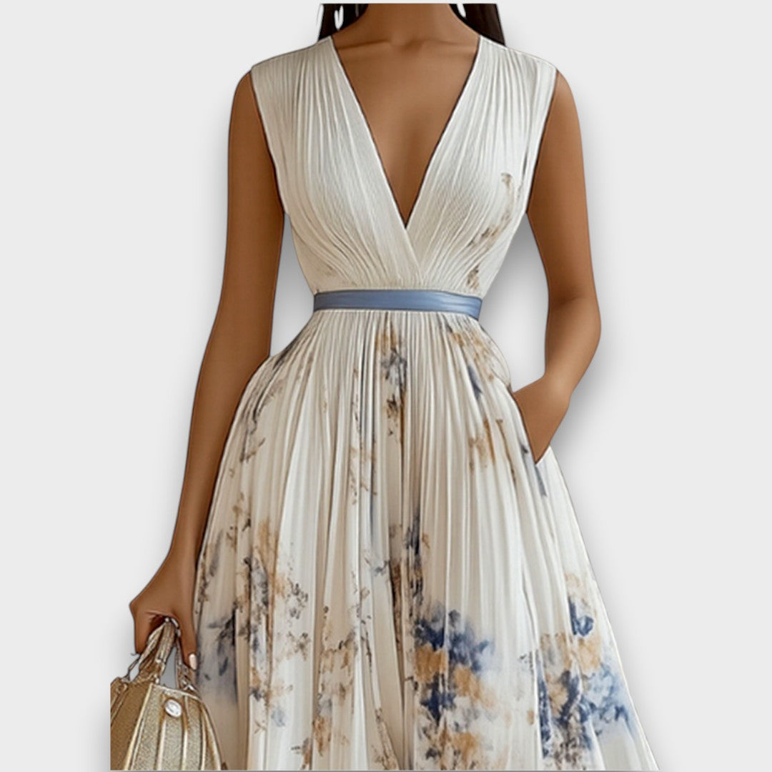 Rowella - Élégant Robe Longue Plissée Florale