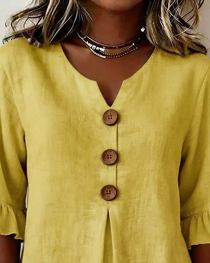 Chemisier Sophia unie coton-lin boutons en bois volants