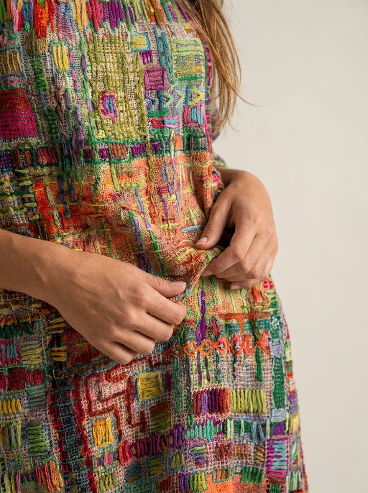 Manuela - Robe en Denim avec Patchwork Ethnique