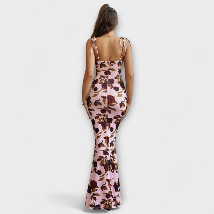 Thalia - Robe de soirée à imprimé floral et bretelles nouées