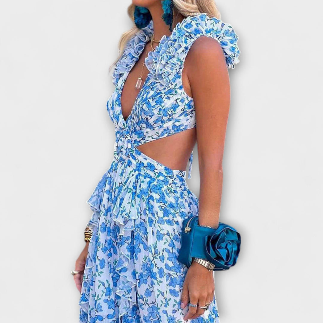Elin - Robe maxi avec volants et décolletés
