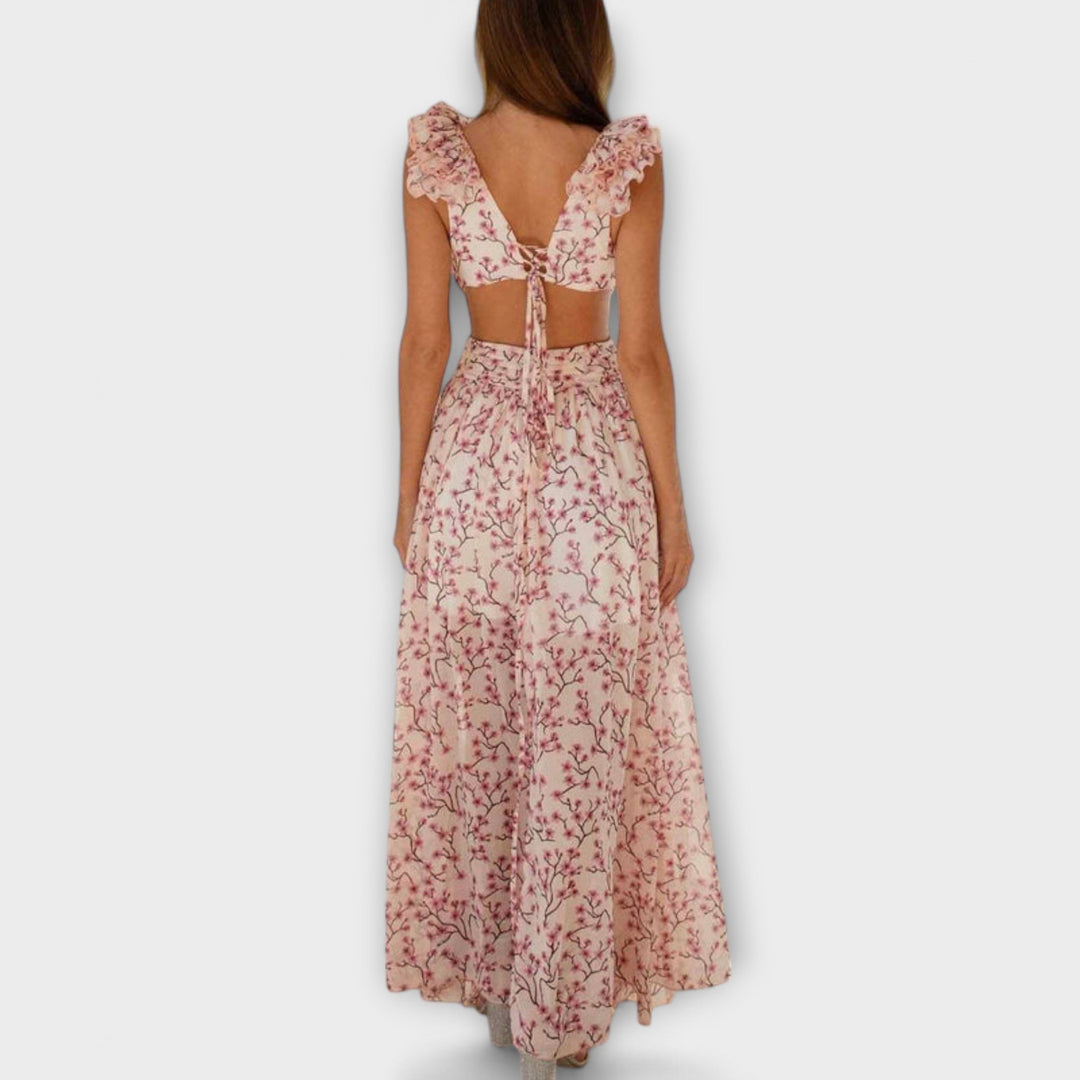 Elin - Robe maxi avec volants et décolletés