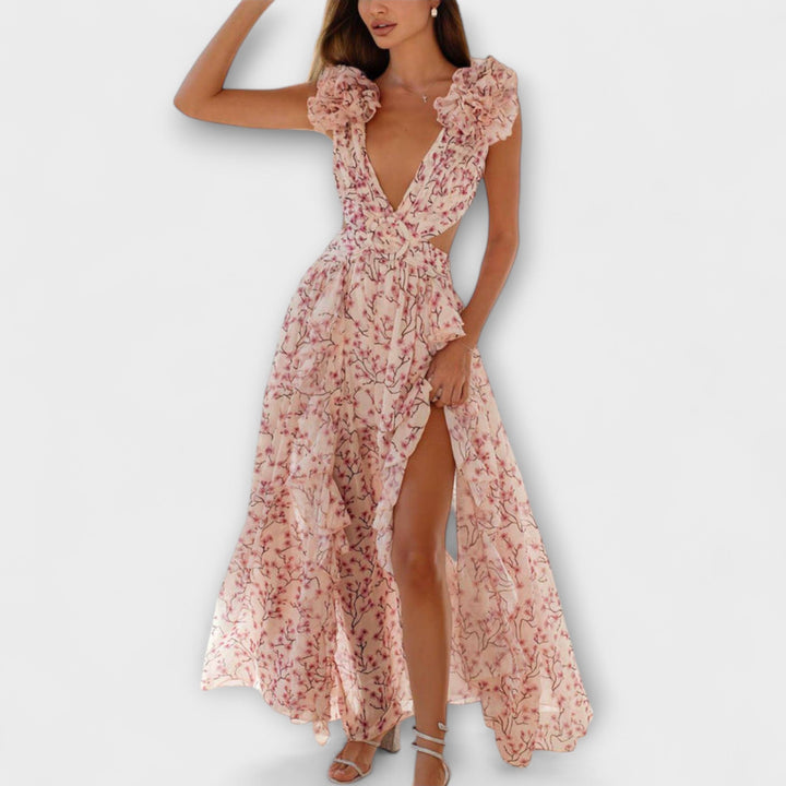 Elin - Robe maxi avec volants et décolletés