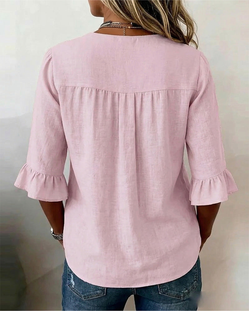 Chemisier Sophia unie coton-lin boutons en bois volants