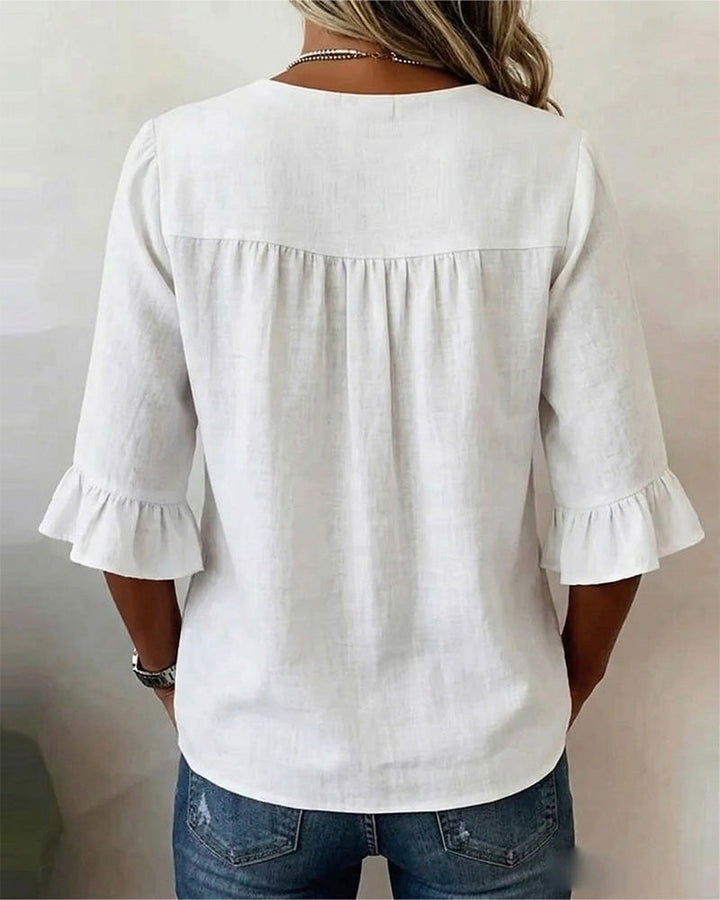 Chemisier Sophia unie coton-lin boutons en bois volants