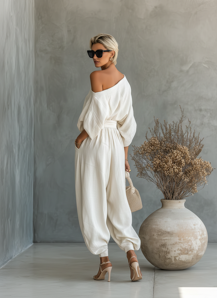 Lisa | Ensemble Top Doux à Épaules Dégagées et Pantalons Ajustés