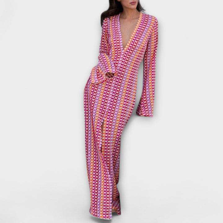 Elina – Robe maxi avec décolleté en V et une touche de vacances