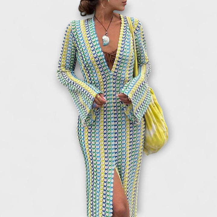 Elina – Robe maxi avec décolleté en V et une touche de vacances