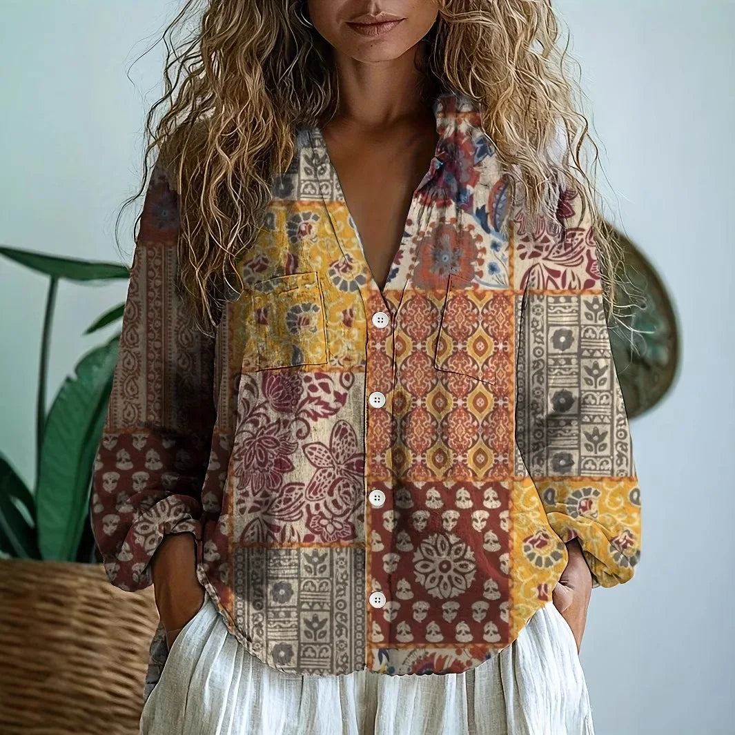 Sofia – Blouse ample avec imprimé naturel