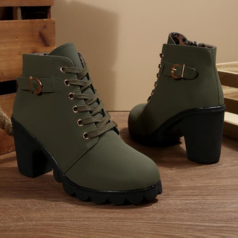 KATNI™ - Botte Cheville Chunky à Lacets et Boucle Métallique Élégante
