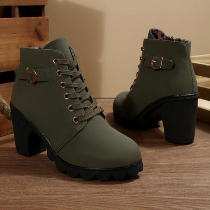 KATNI™ - Botte Cheville Chunky à Lacets et Boucle Métallique Élégante