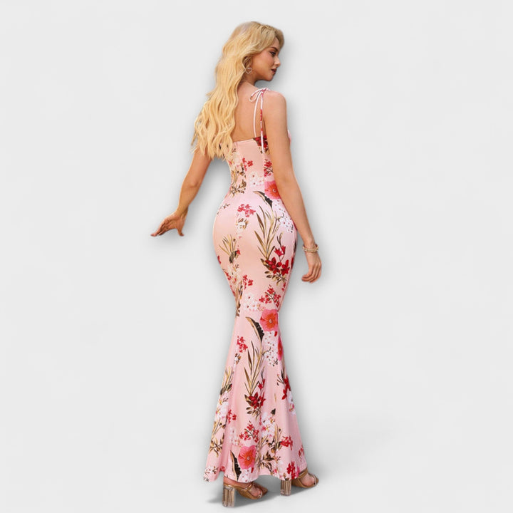 Thalia - Robe de soirée à imprimé floral et bretelles nouées