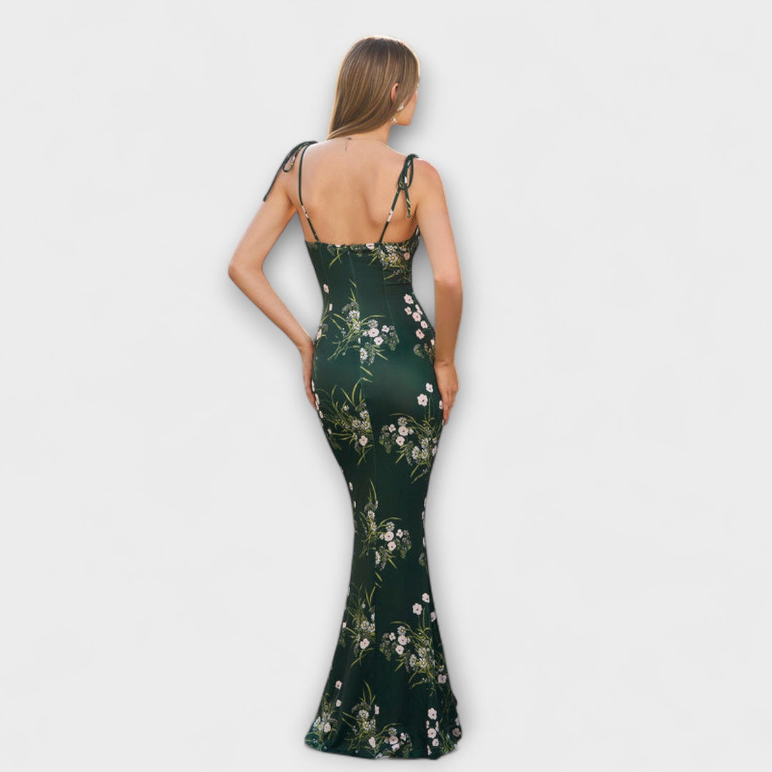 Thalia - Robe de soirée à imprimé floral et bretelles nouées