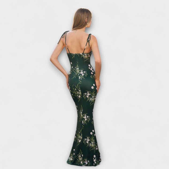 Thalia - Robe de soirée à imprimé floral et bretelles nouées
