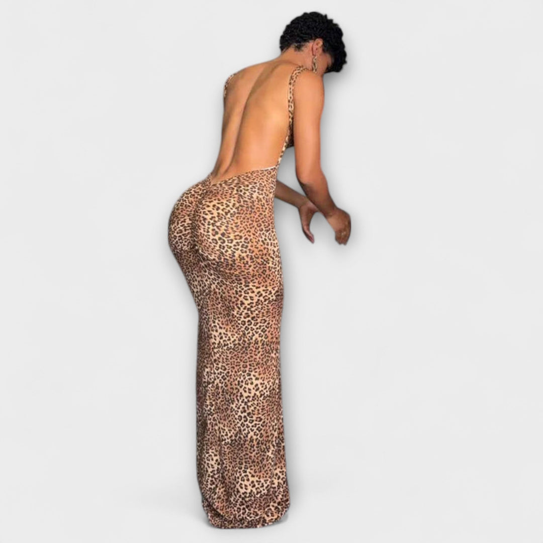 Della - Robe maxi à imprimé léopard et dos nu