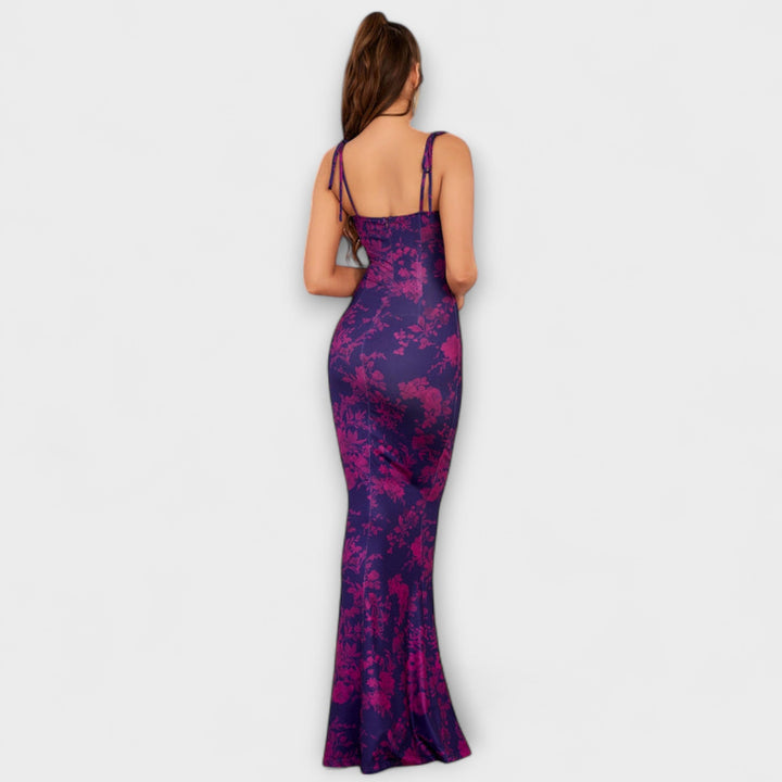 Thalia - Robe de soirée à imprimé floral et bretelles nouées