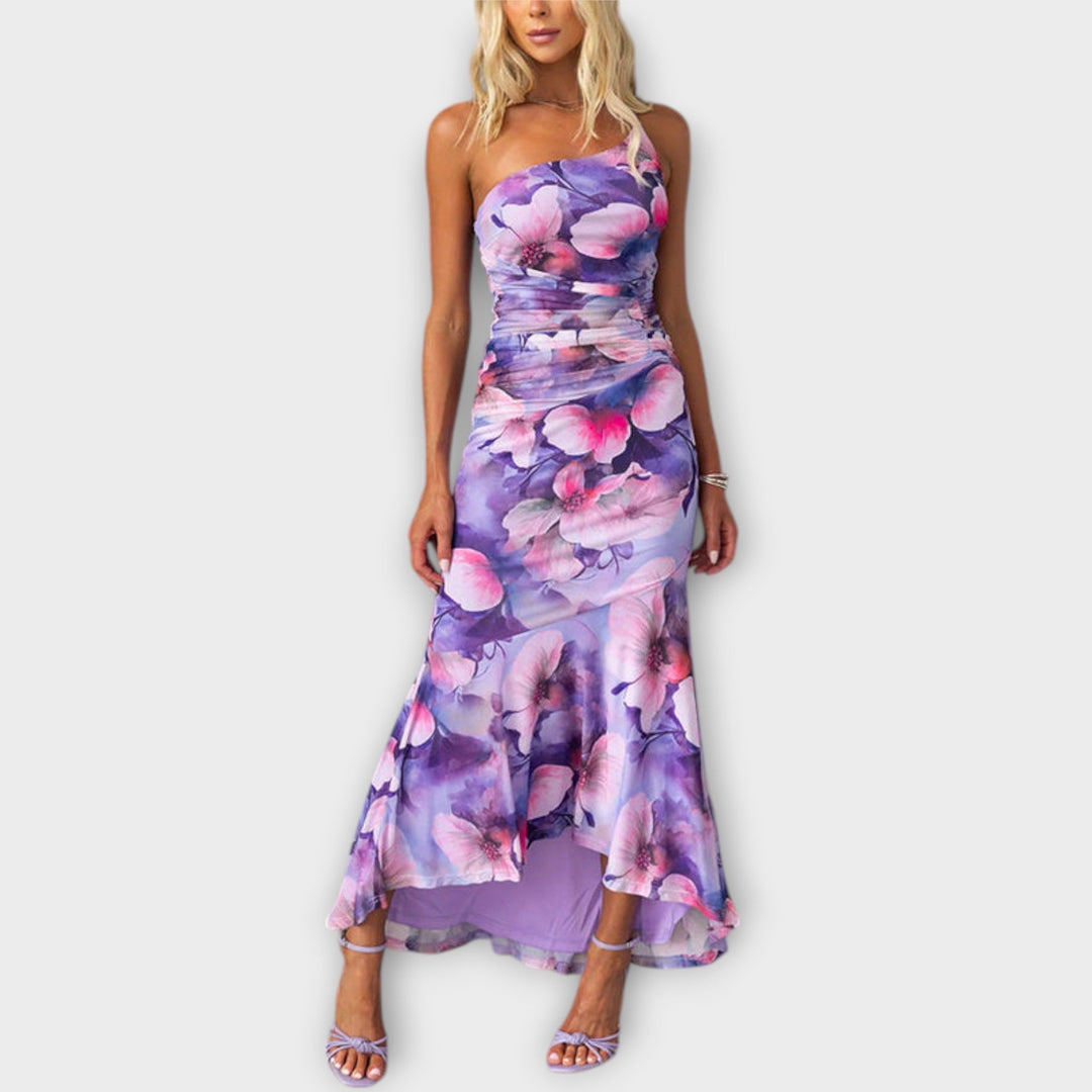 Pia - Robe maxi avec fronces asymétriques