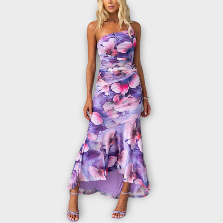 Pia - Robe maxi avec fronces asymétriques