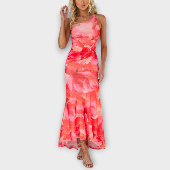 Pia - Robe maxi avec fronces asymétriques