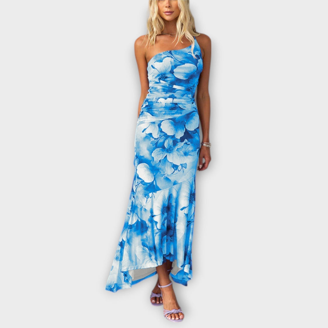 Pia - Robe maxi avec fronces asymétriques