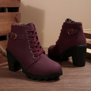KATNI™ - Botte Cheville Chunky à Lacets et Boucle Métallique Élégante
