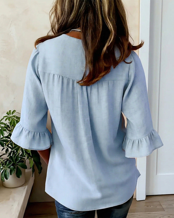 Chemisier Sophia unie coton-lin boutons en bois volants
